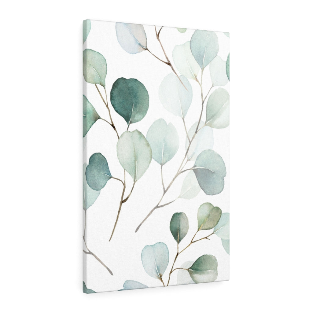 FLORAL WALL CANVAS ART | White Green Eucalyptus Leaves