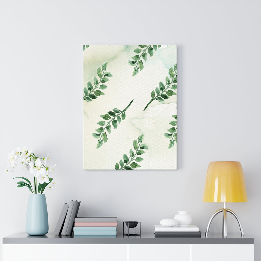 FLORAL WALL CANVAS ART | White Green Leaves