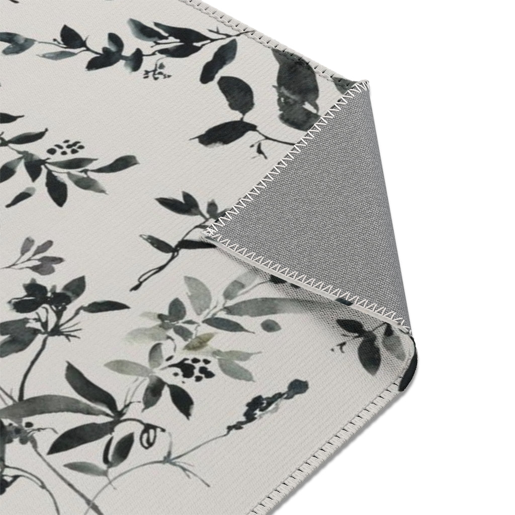 Floral Area Rug | Black Beige Sienna Leaves