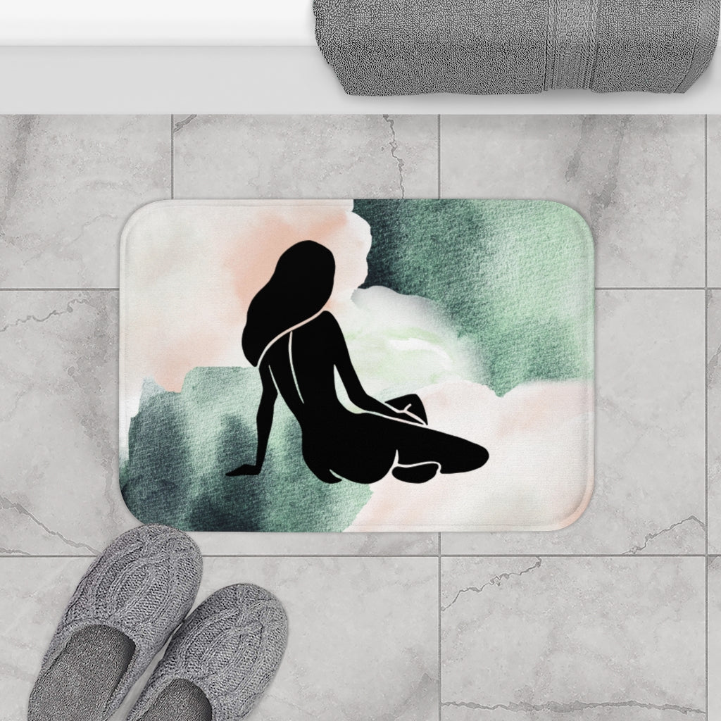 Boho Bath Mat | Female Art | Green Pink Ombre Bathroom rug