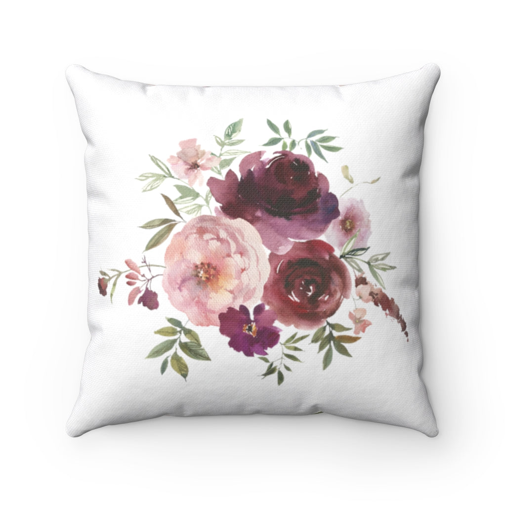 Floral Boho Pillow Cover | Burgundy Blush Cream Roses White Green