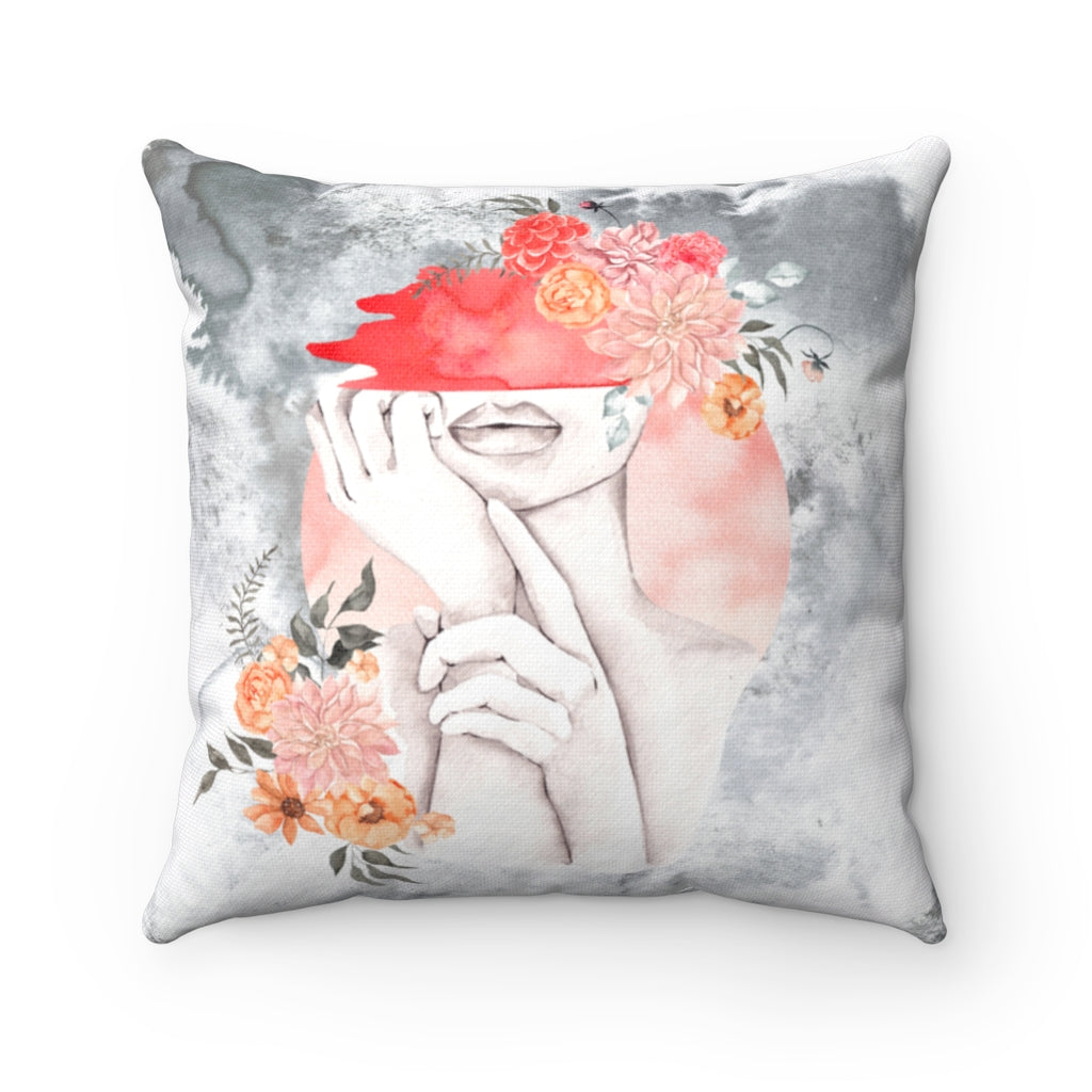 Boho Pillow Cover | Grey Pink Brown Female Form