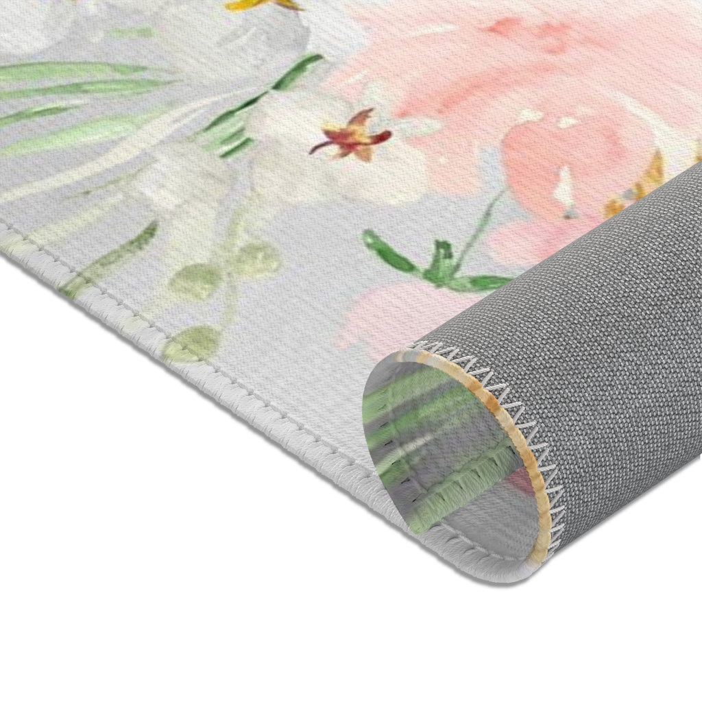 Floral Boho Area Rug | Gray White Orchids