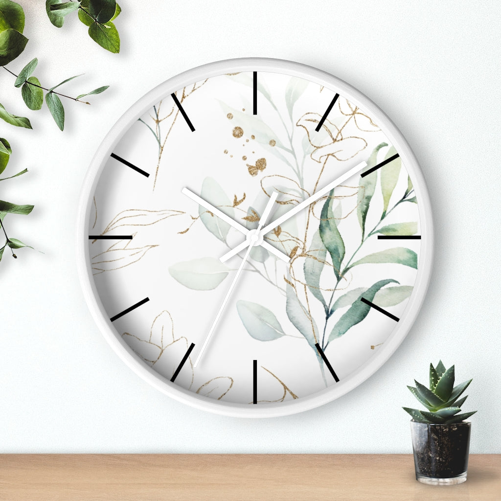 Wood, Floral Wall Clock, Eucalyptus 10"