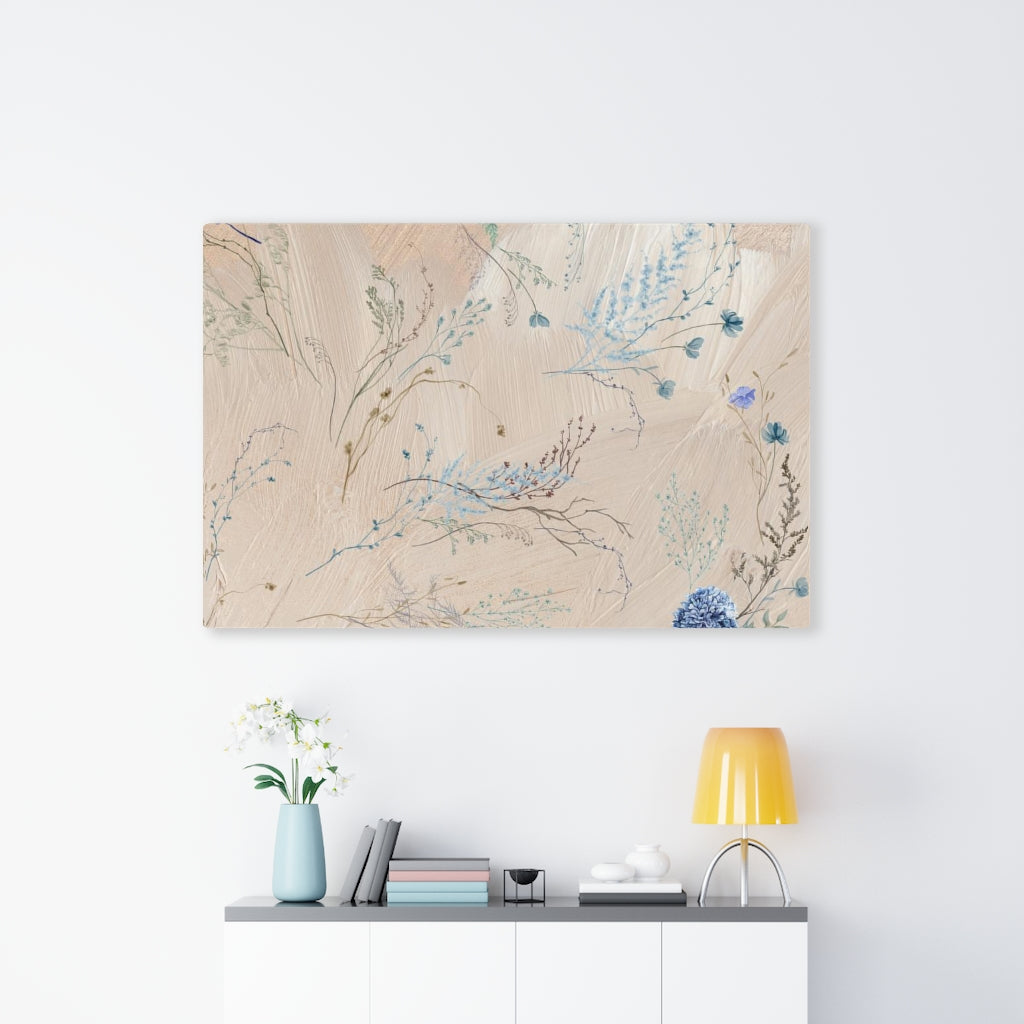 FLORAL WALL CANVAS ART | Beige Lavender Blue Delicate Flowers