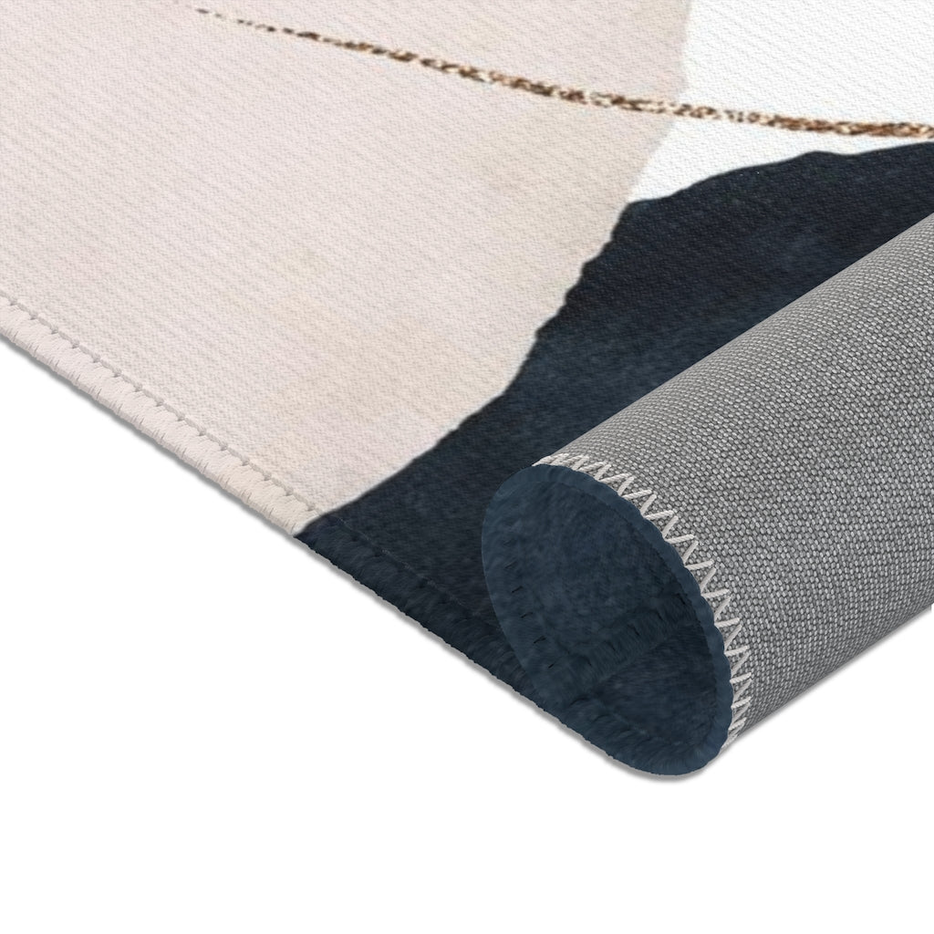 Abstract Area Rug | Navy Cream Beige Gold