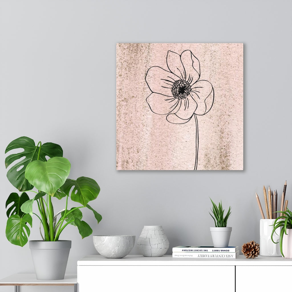 FLORAL WALL CANVAS ART | Pink Line Art