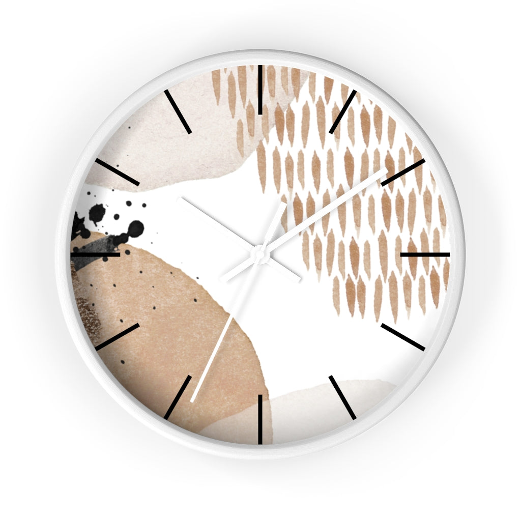 Wood, Wall Clock, Beige Black 10"