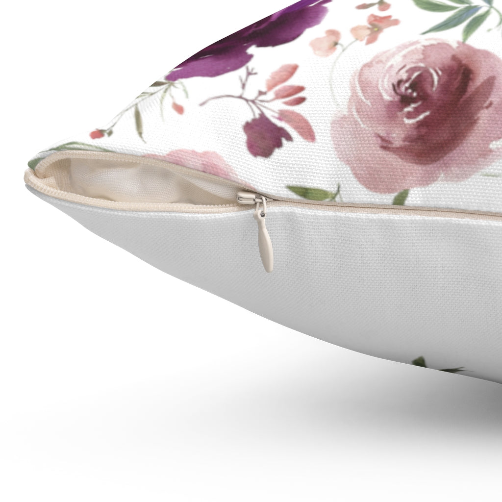 Floral Boho Pillow Cover | Burgundy Blush Cream Roses White Green