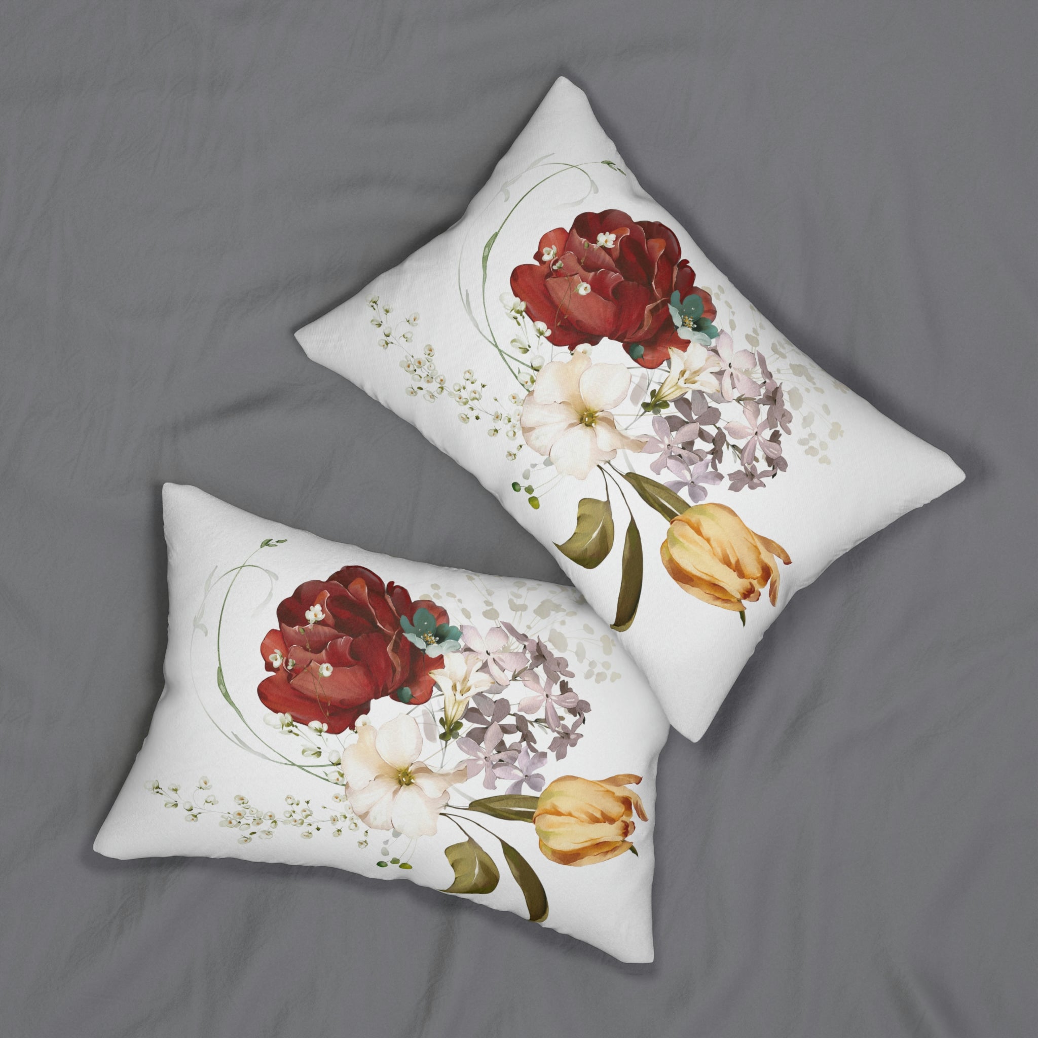 Lumbar Pillow | Red Rose Garden Florals