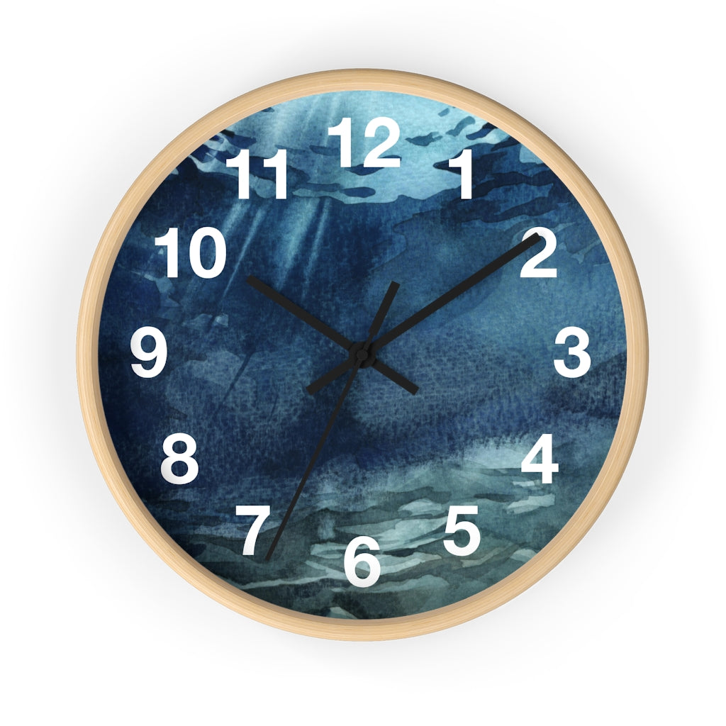 Marble Print, Navy Teal | Wood Wall Clock 10"