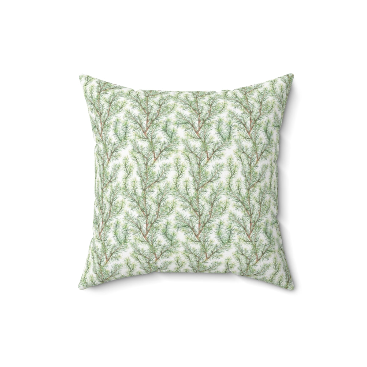 Square Pillow Cover | White Green Winter Leaves