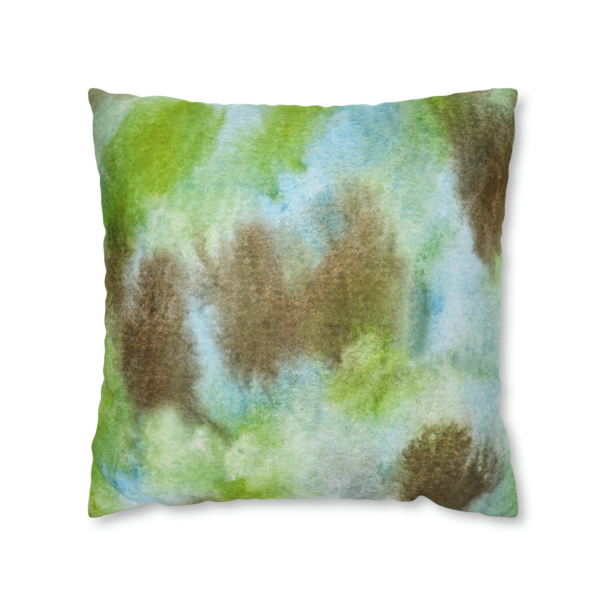 Abstract Boho Pillow Cover | Green Brown Watercolor