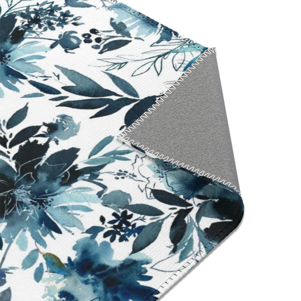 Floral Area Rug | Indigo Blue White