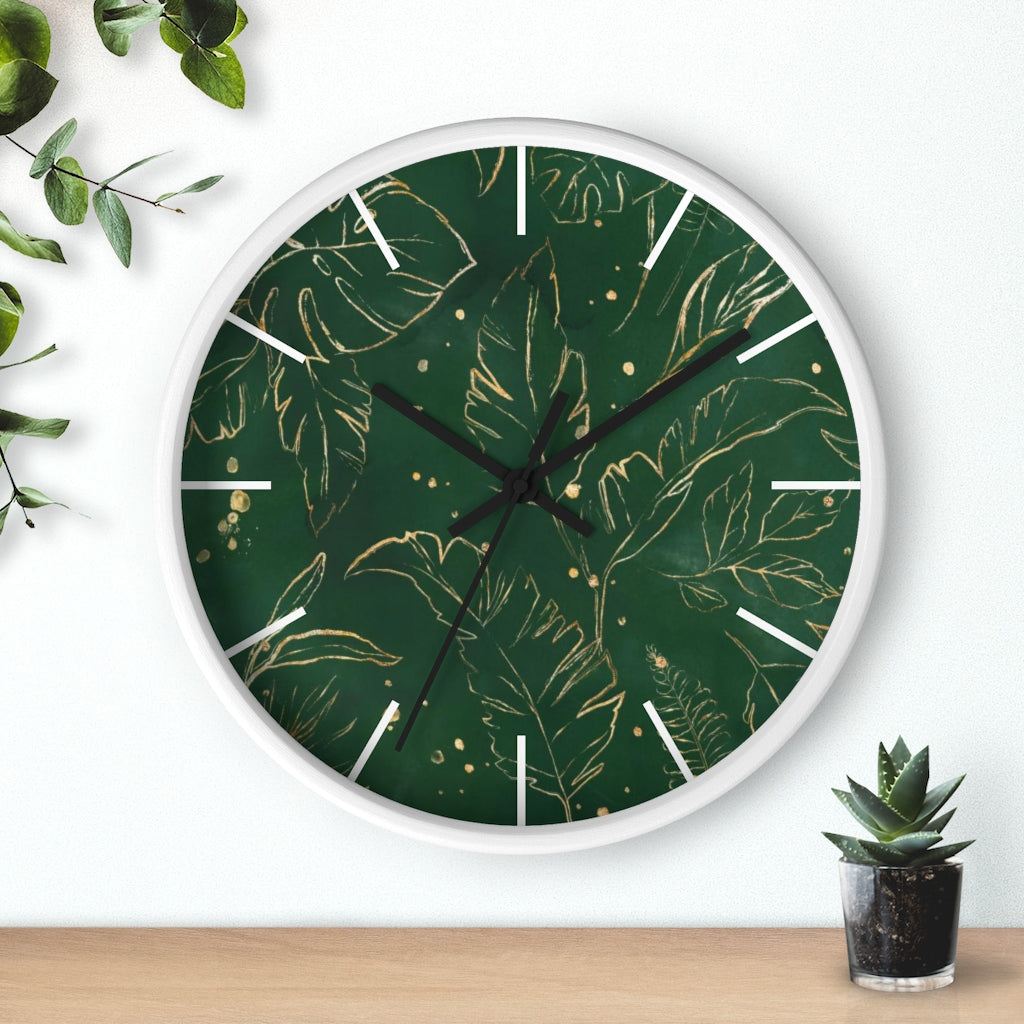 Floral 10" Wood Wall Clock | Green Gold Beige