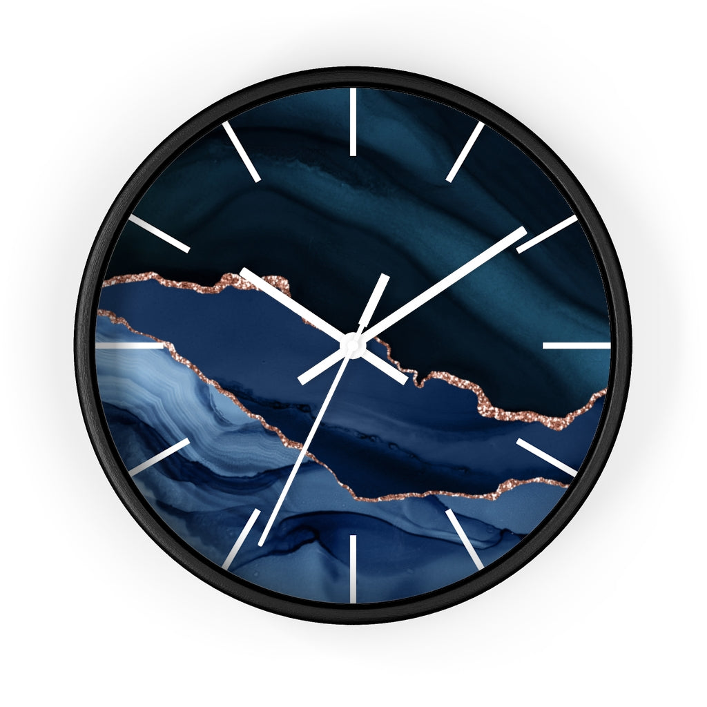 Marble Print, Navy Wood Wall Clock 10"