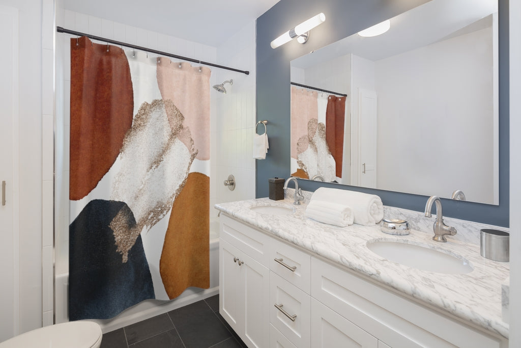 Abstract Shower Curtain | Rust Navy