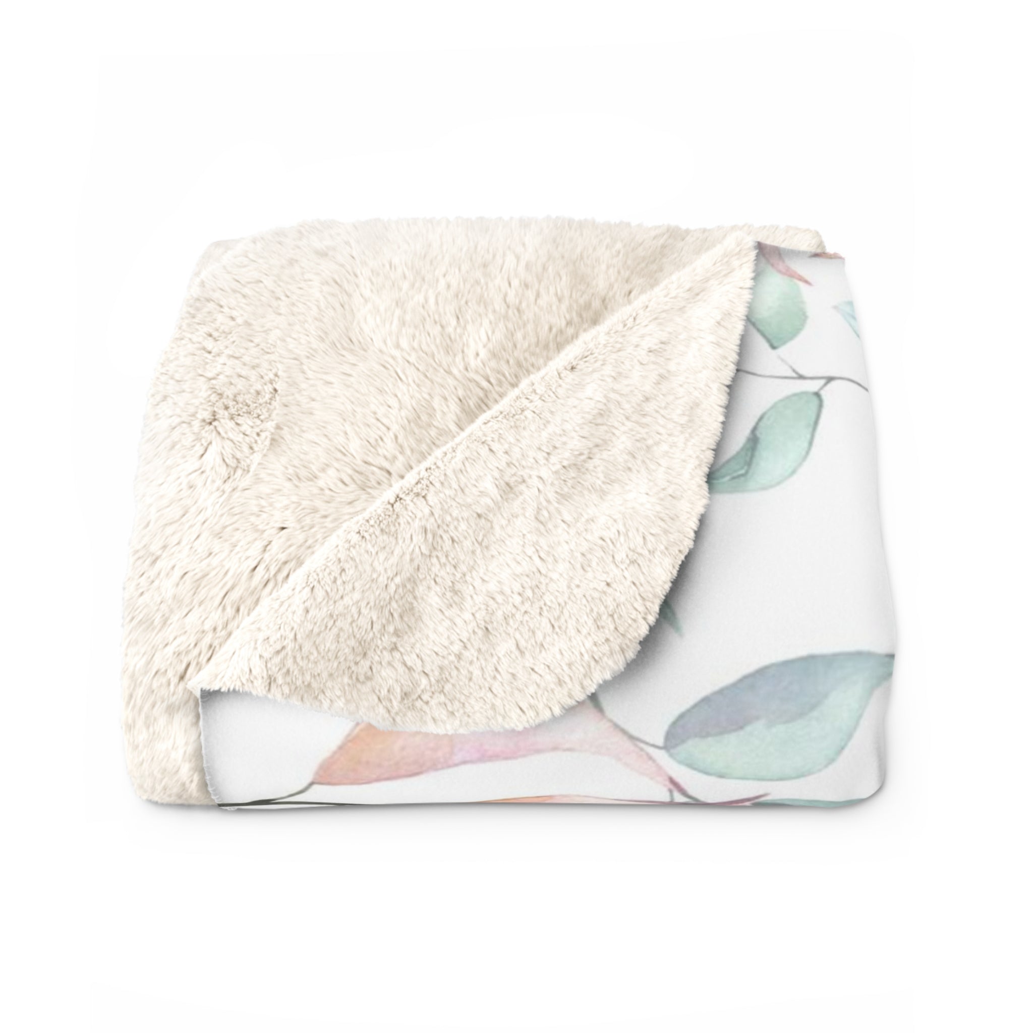 Floral Blanket | Pastel Pink Green White Leaves