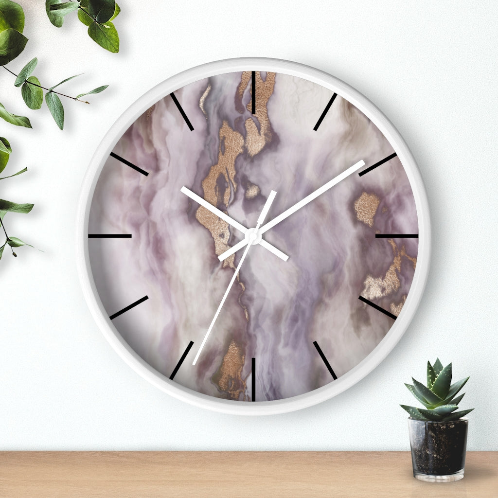 Marble Print, Lavender Wood Wall Clock 10"