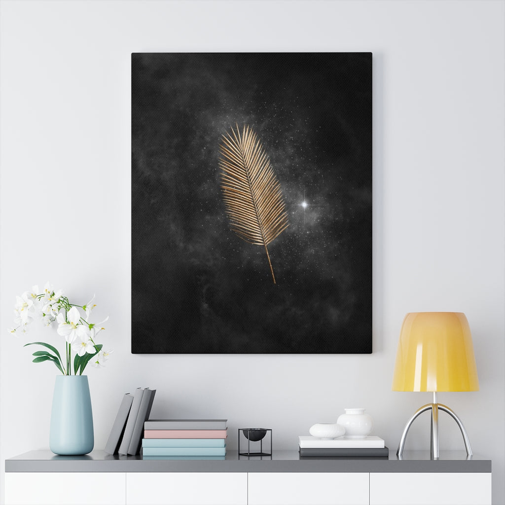 Modern Wall Canvas Art | Black Gold Feather