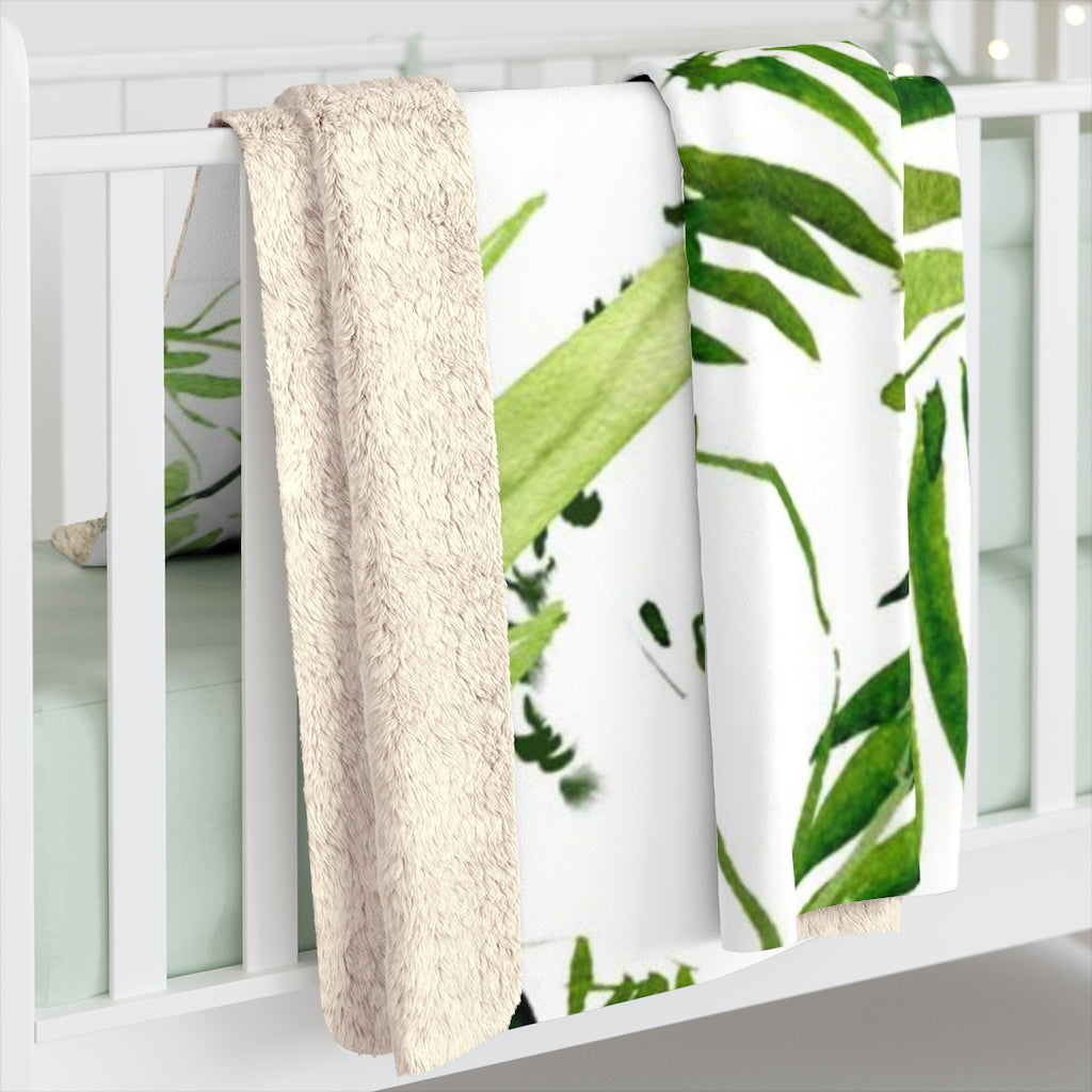 Floral Boho Comfy Blanket | White Green Tropical Leaves