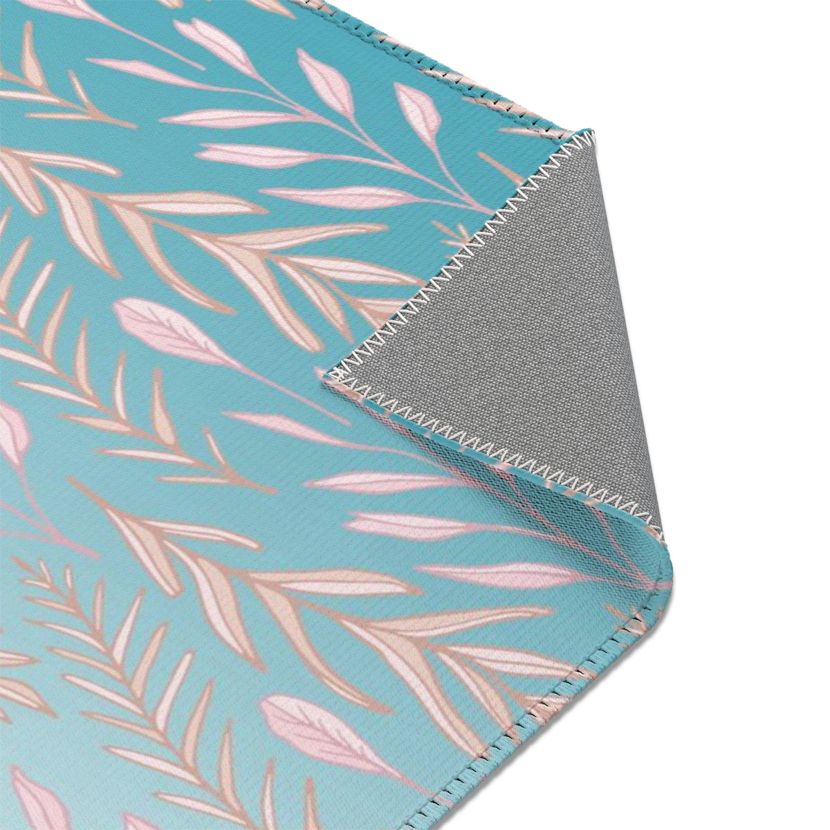 Floral Area Rug | Teal Ombre Pastel Pink Leaves