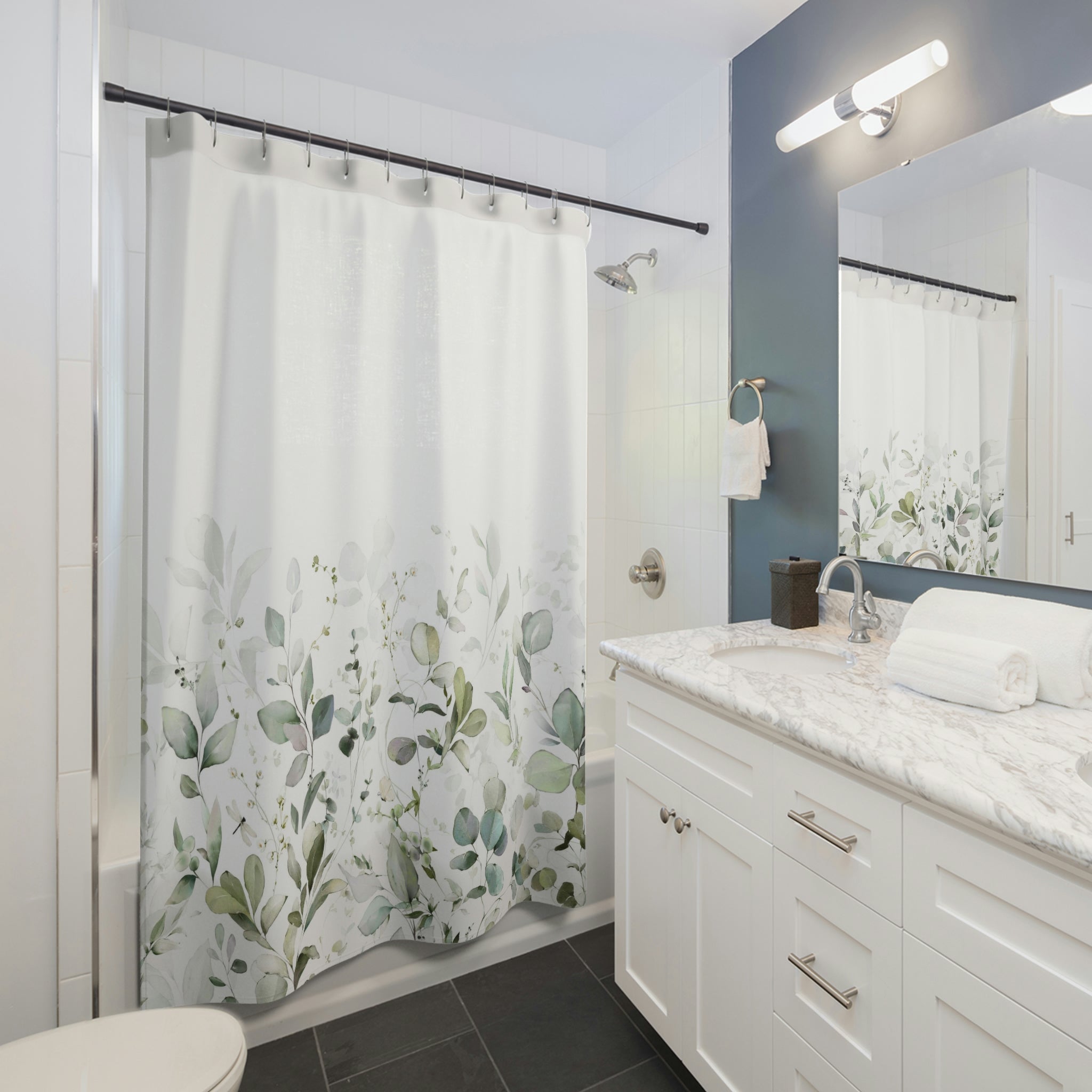 boho shower curtain | Eucalyptus Sage Green White