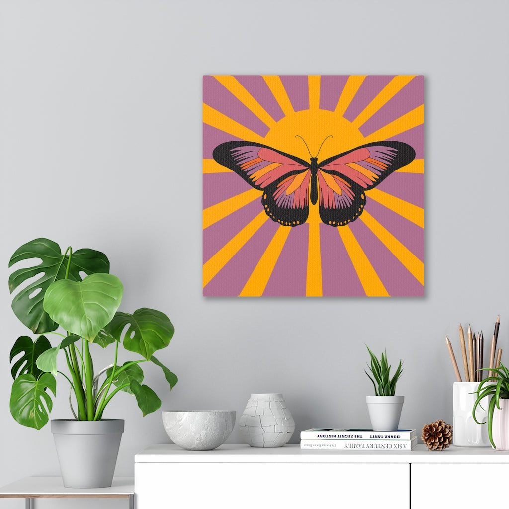 RETRO WALL CANVAS ART | Orange Purple Butterfly