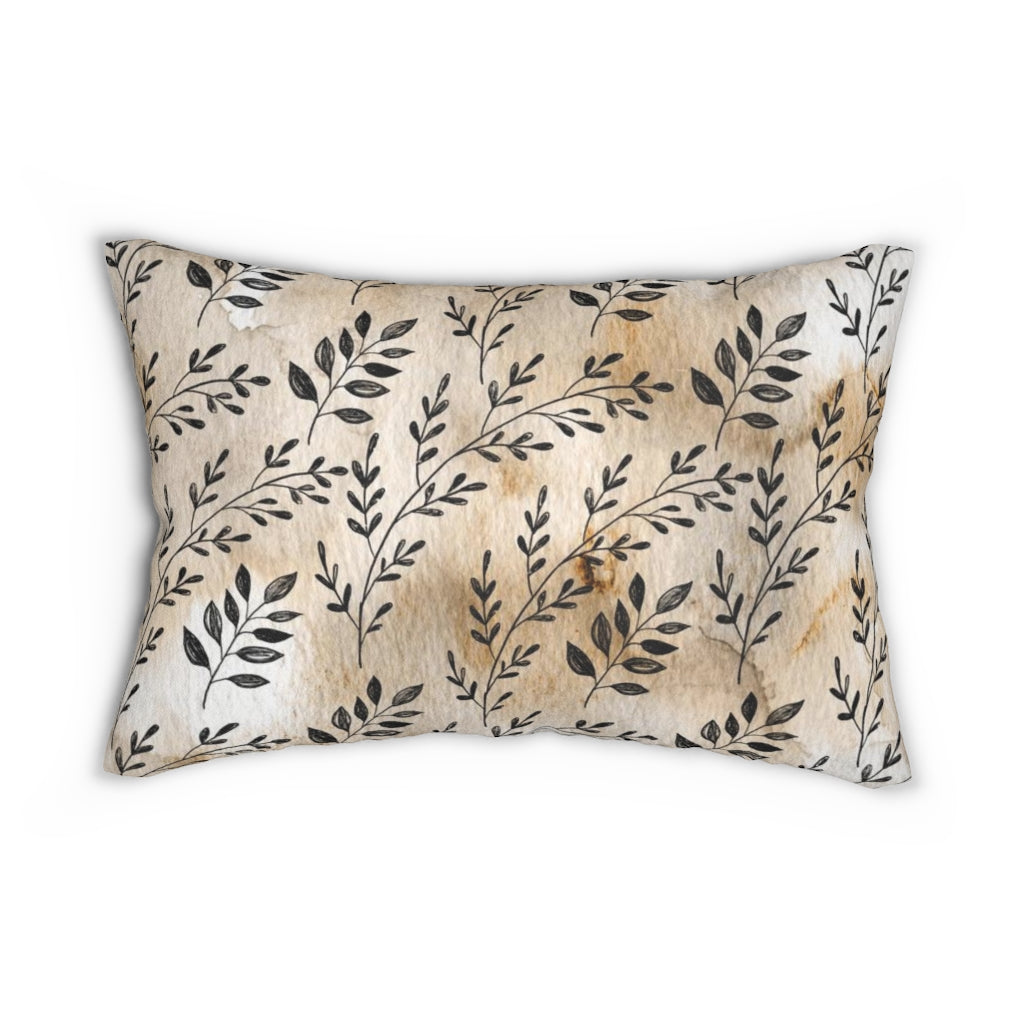 Floral Boho Lumbar Pillow | White Brown Black