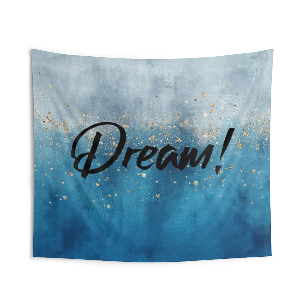 With Saying Tapestry | Navy Blue Grey Ombre | Dream
