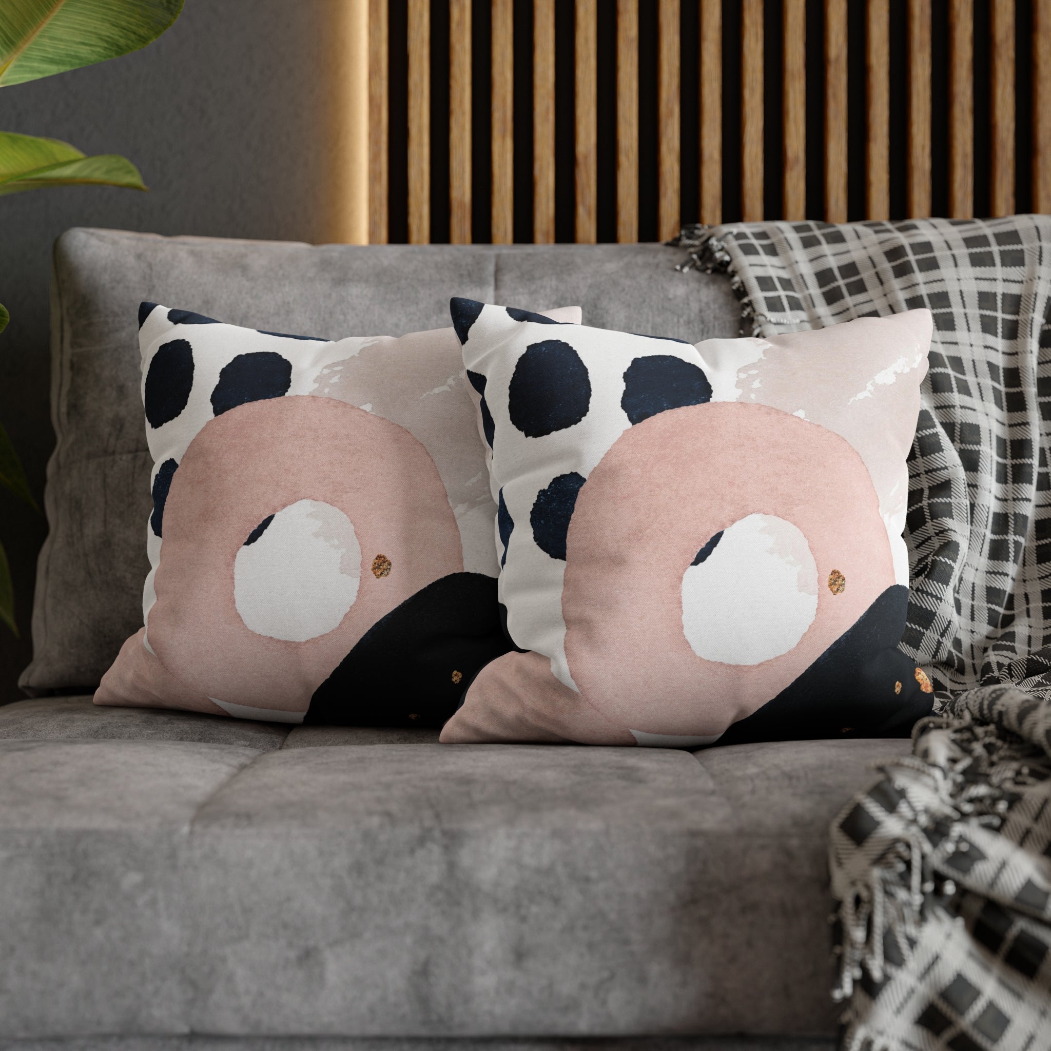 Boho Pillow Cover | Abstract Navy Blue, Blush Pink White