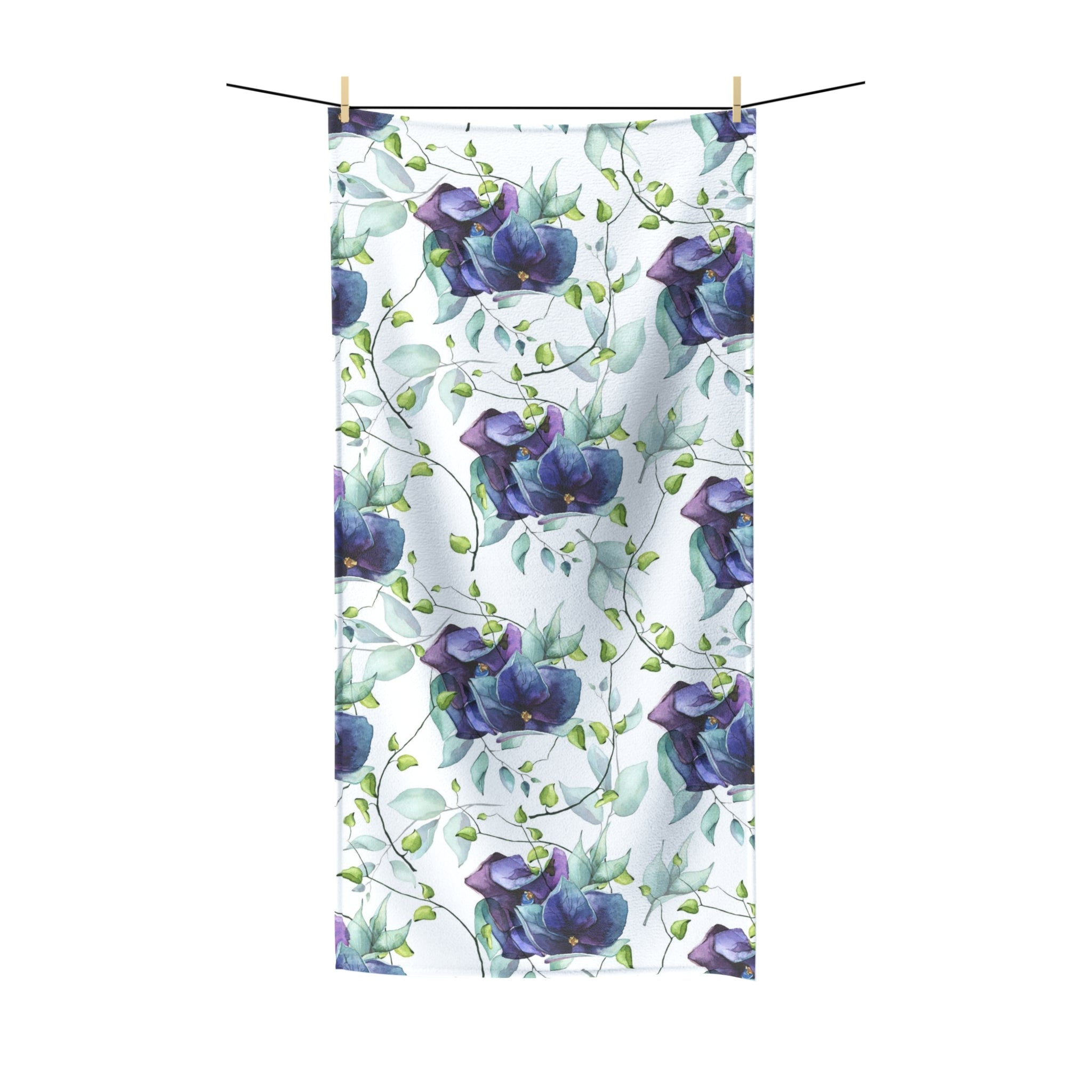 Floral Boho Bath Beach Towel | Sage Green, Purple Blue Jungle