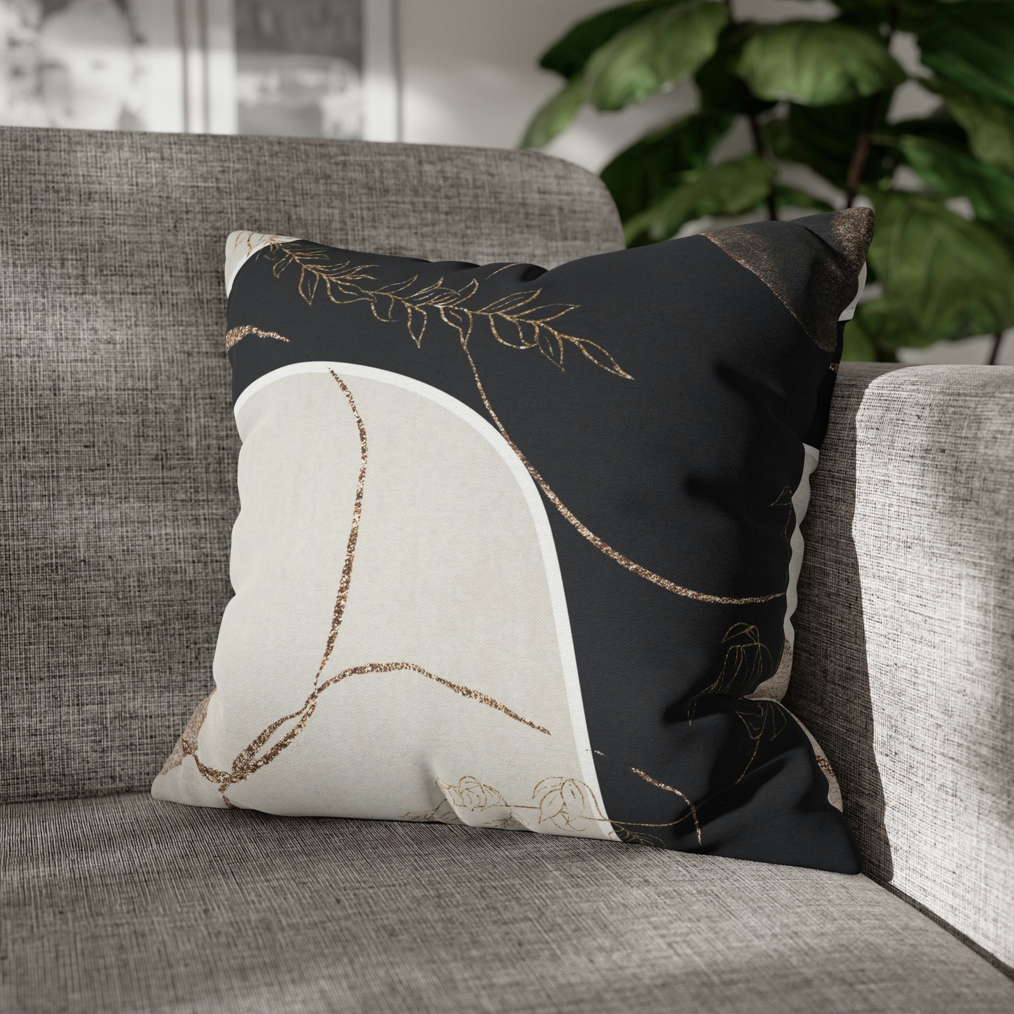 Abstract Boho Pillow Cover | Black Cream Beige