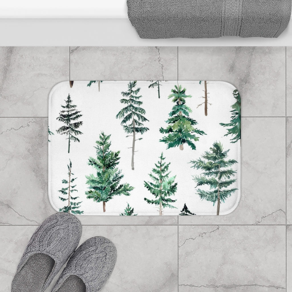 Cute Boho Bath Mat | White Sage Forest Green | Woodlands Nature