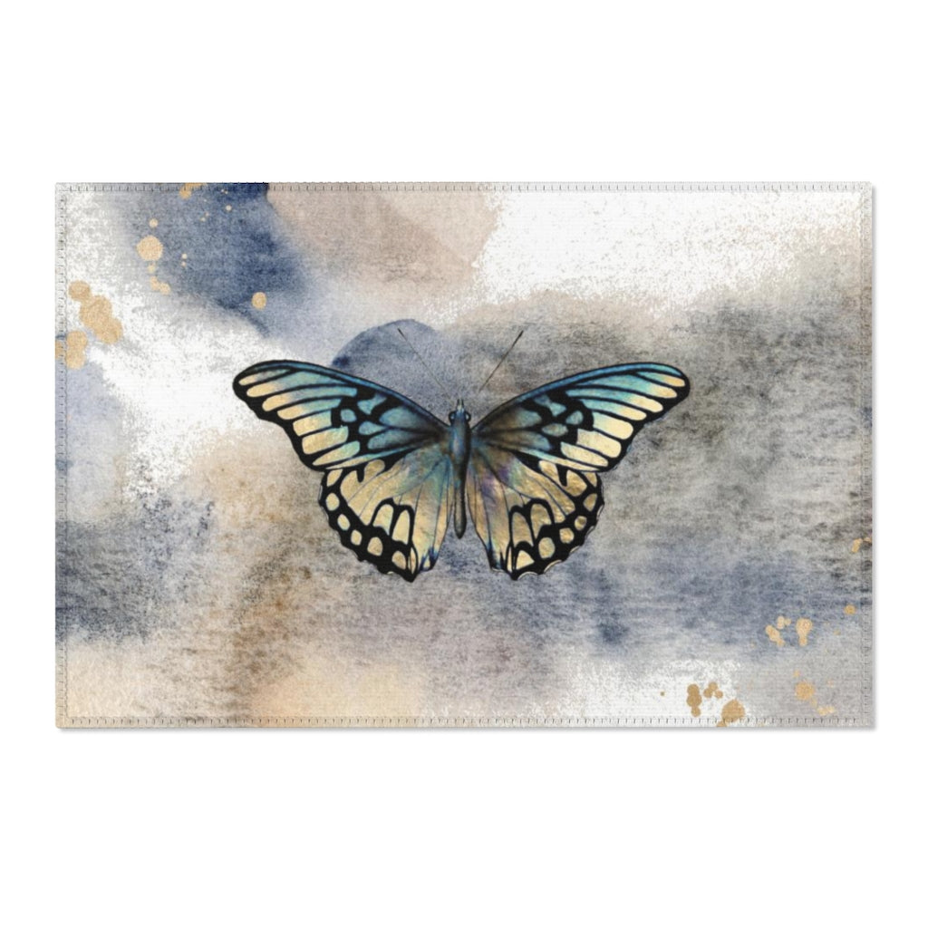 Abstract Area Rug | Butterfly Navy Beige Ombre