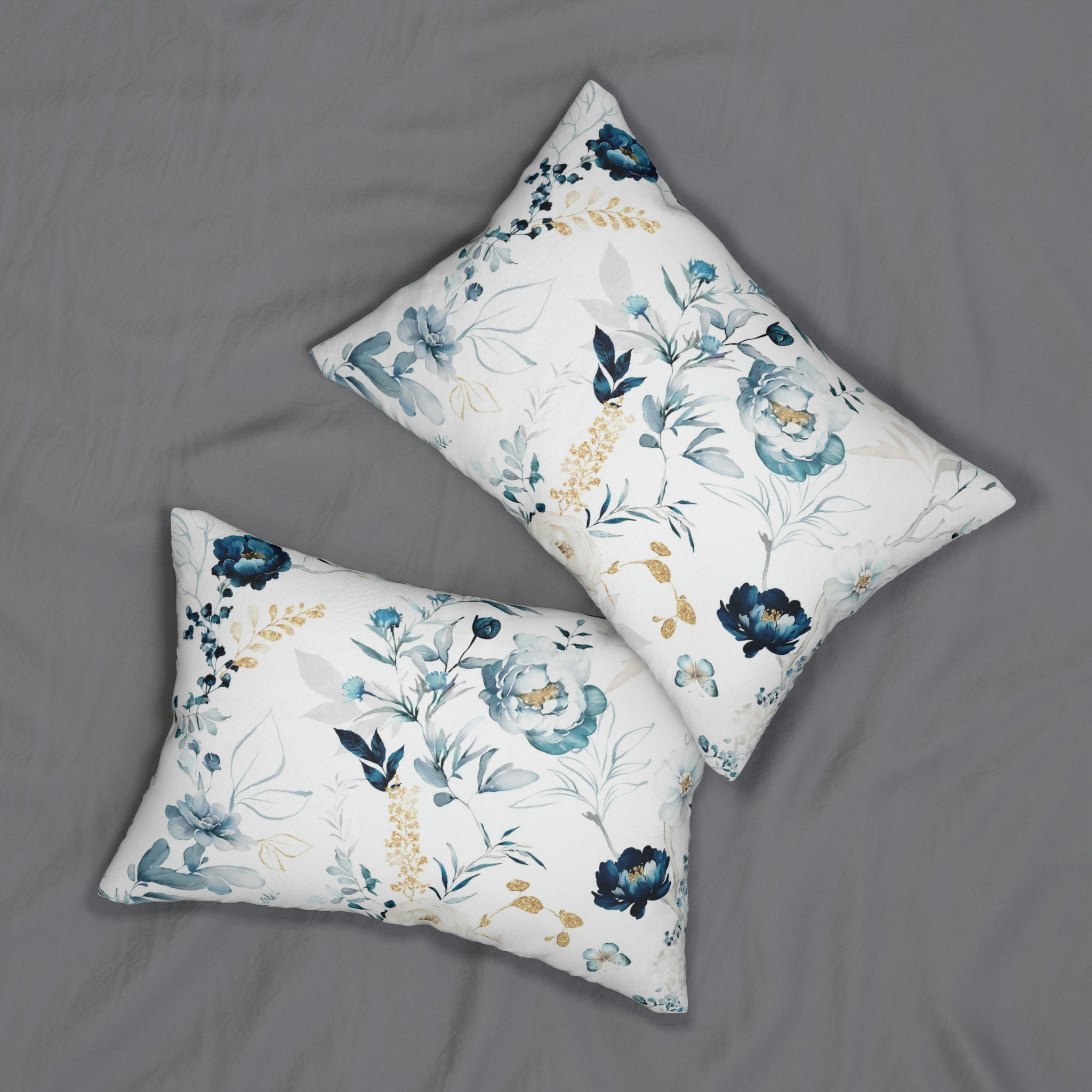 Floral Lumbar Pillow | White Blue Peonies Botanical