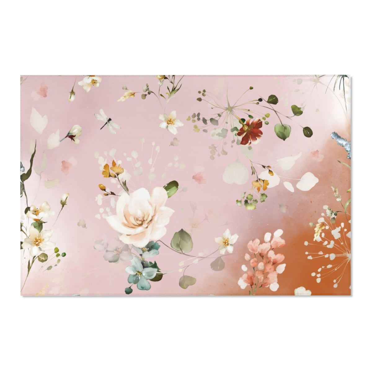 Floral Area Rug | Pastel Pink Orange Ombre Blossoms