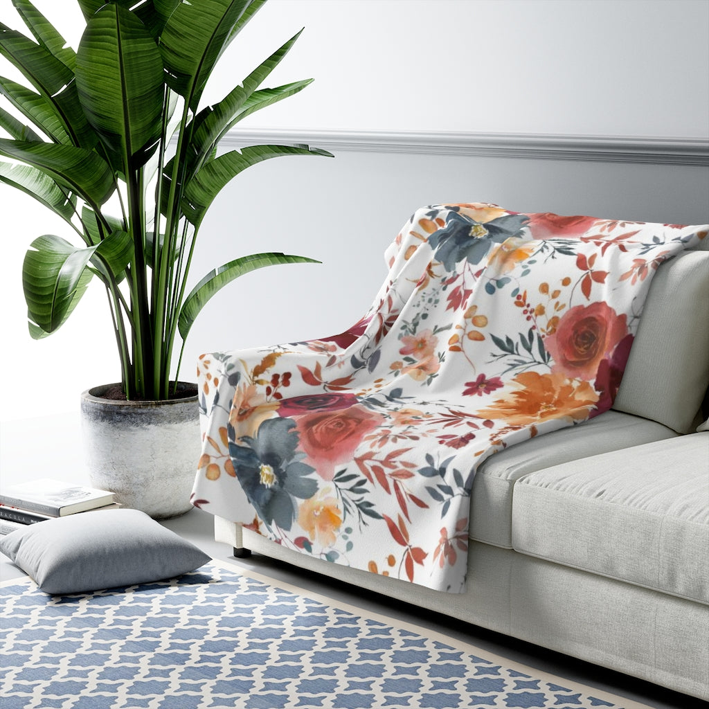 Floral Comfy Blanket | Autumn Red Blue