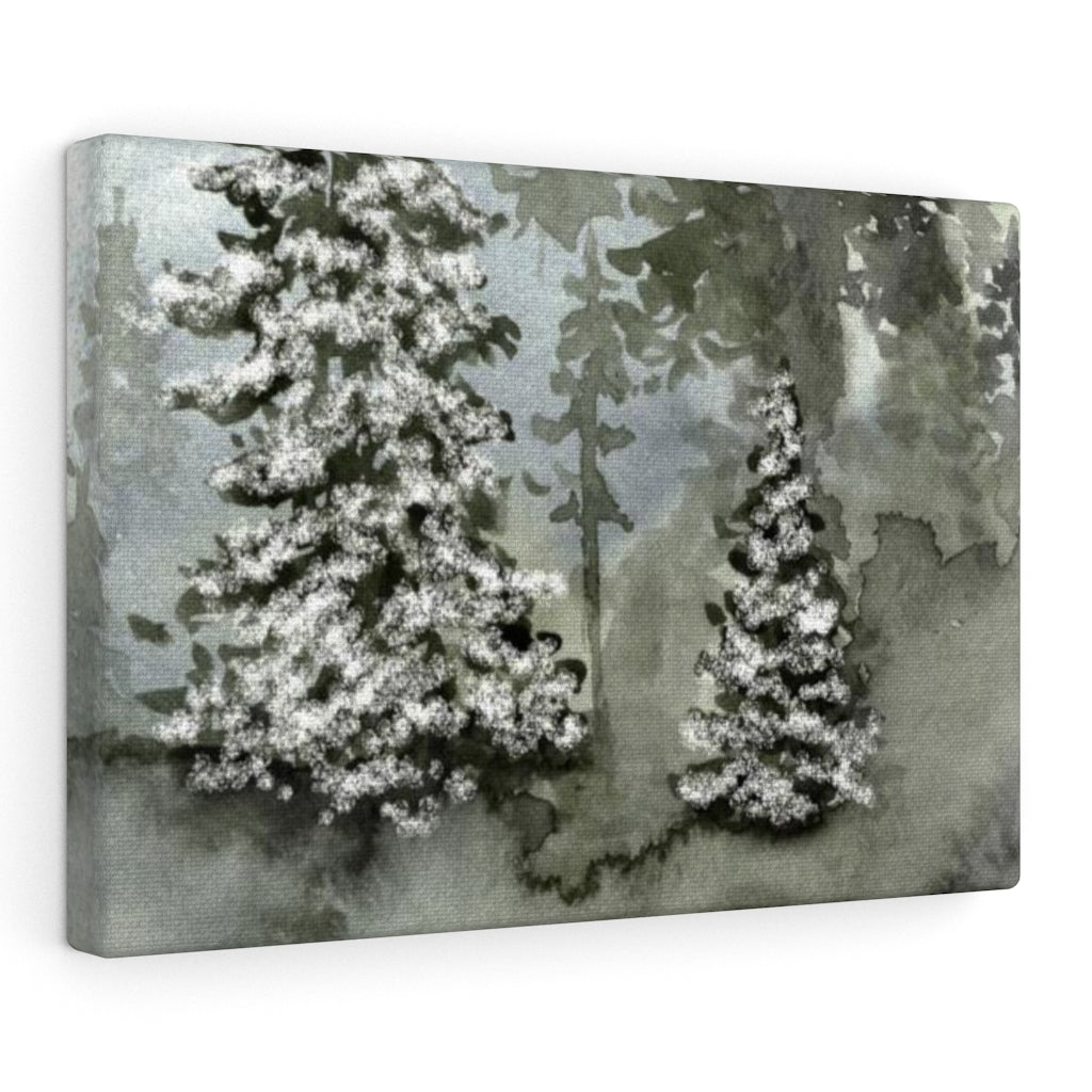FLORAL WALL CANVAS ART | Grey Green Snow Forest Trees