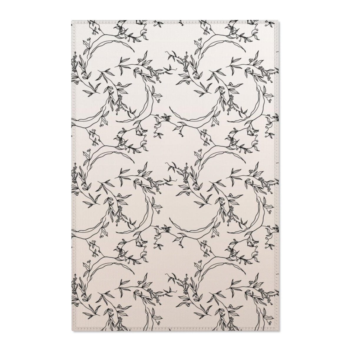 Floral Area Rug | Beige Line Art Leaves
