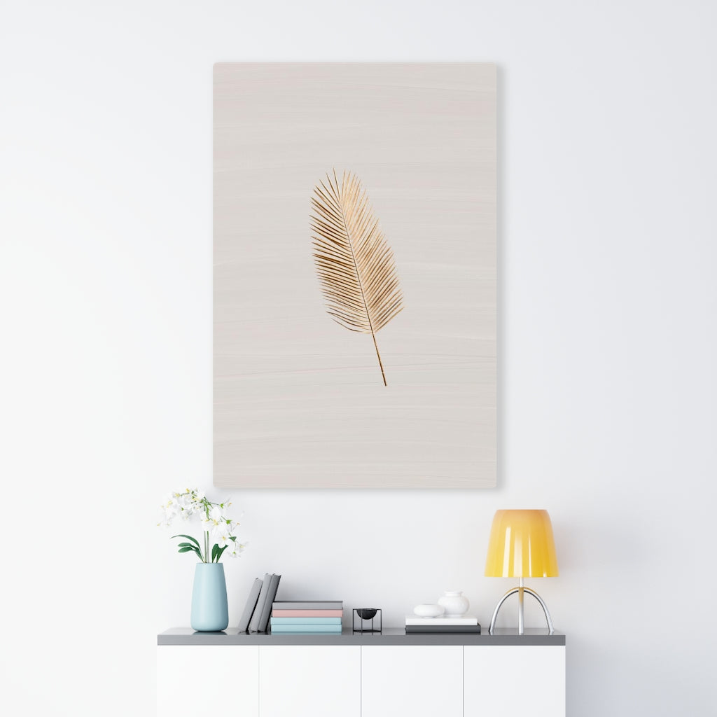 Modern Wall Canvas Art | Beige Gold Feather