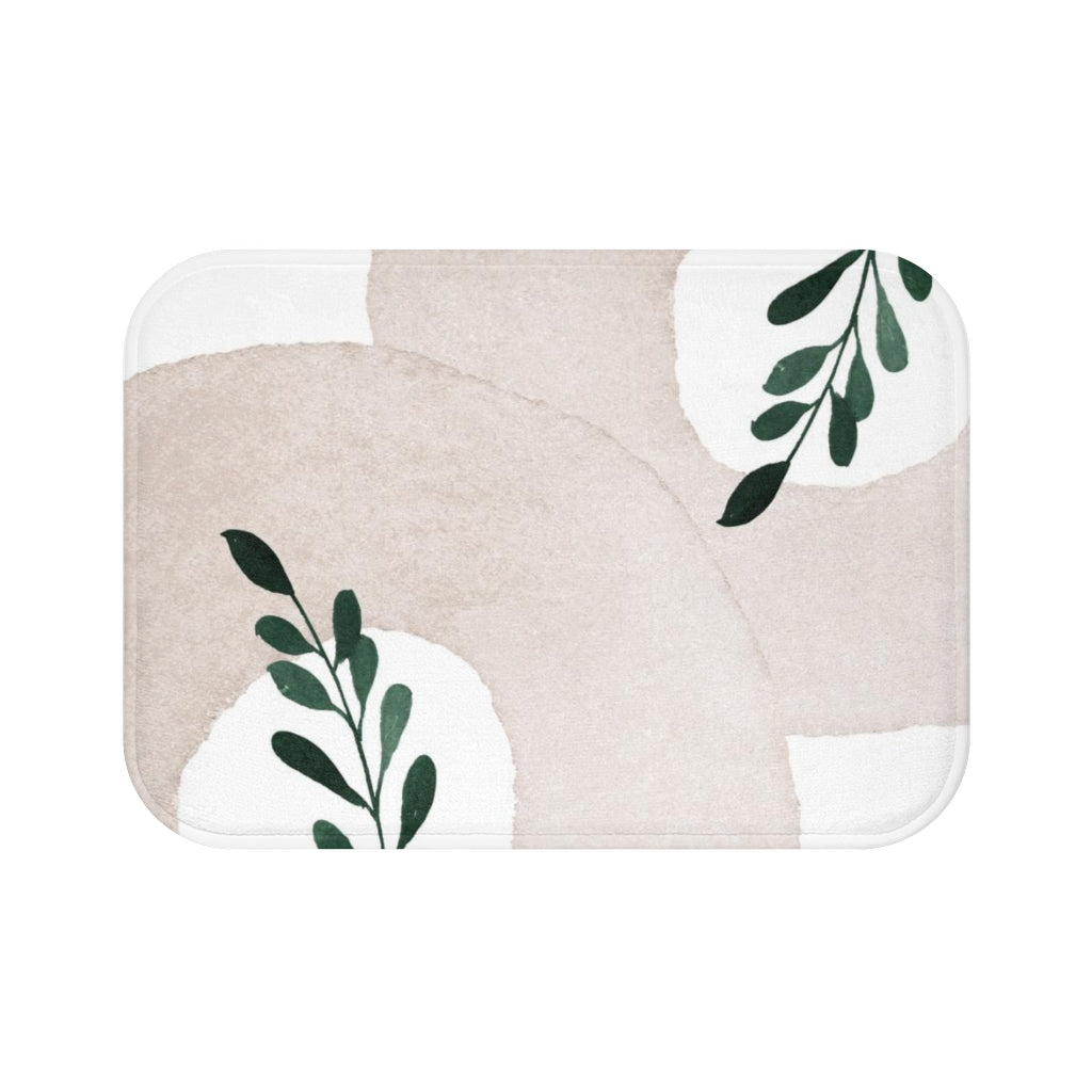 Abstract Boho Bath Mat | Beige Cream Leaves