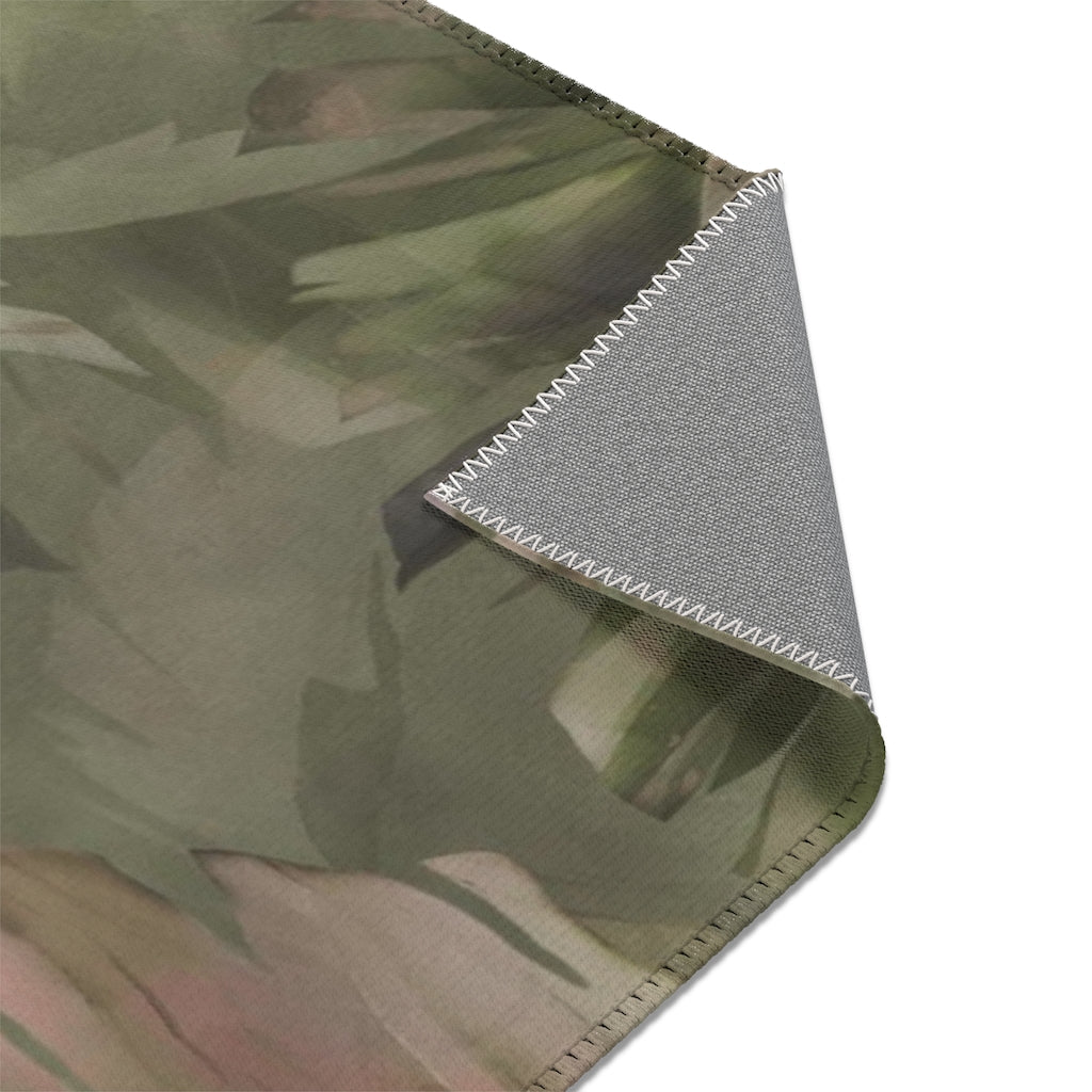 Floral Area Rug | Tropical Green Brown Leaves