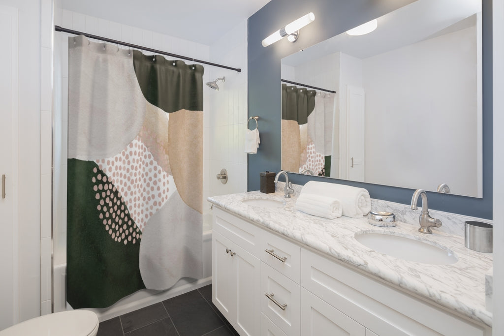 Abstract Boho Shower Curtain | Beige Cream Green