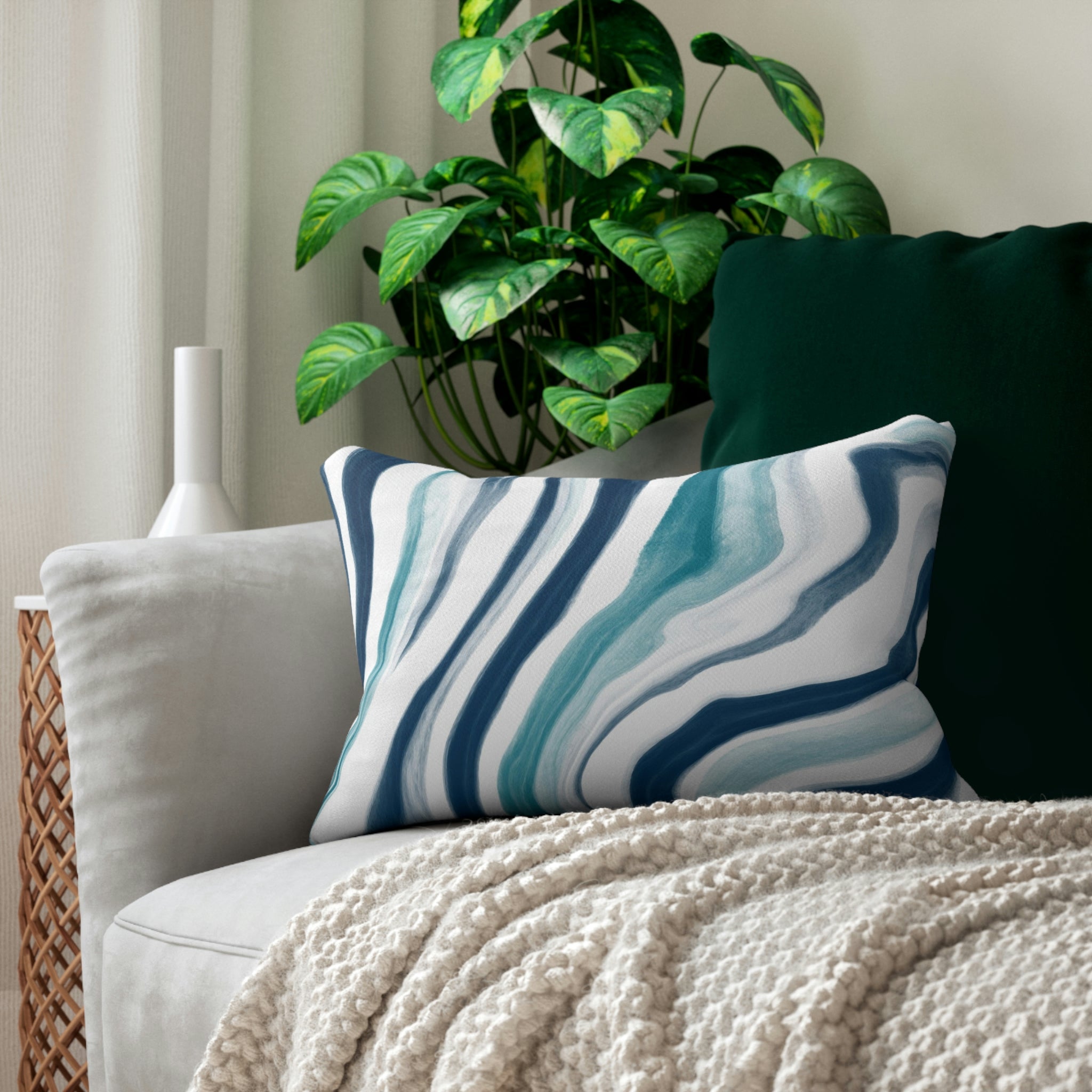 Marble Lumbar Pillow | Blush Pink, Teal