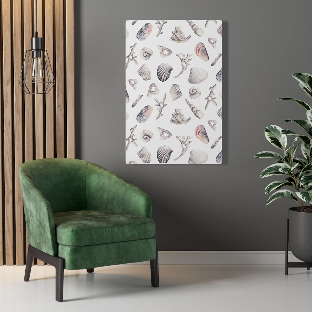 WHIMSICAL CANVAS ART | White Blue Pink Seashells