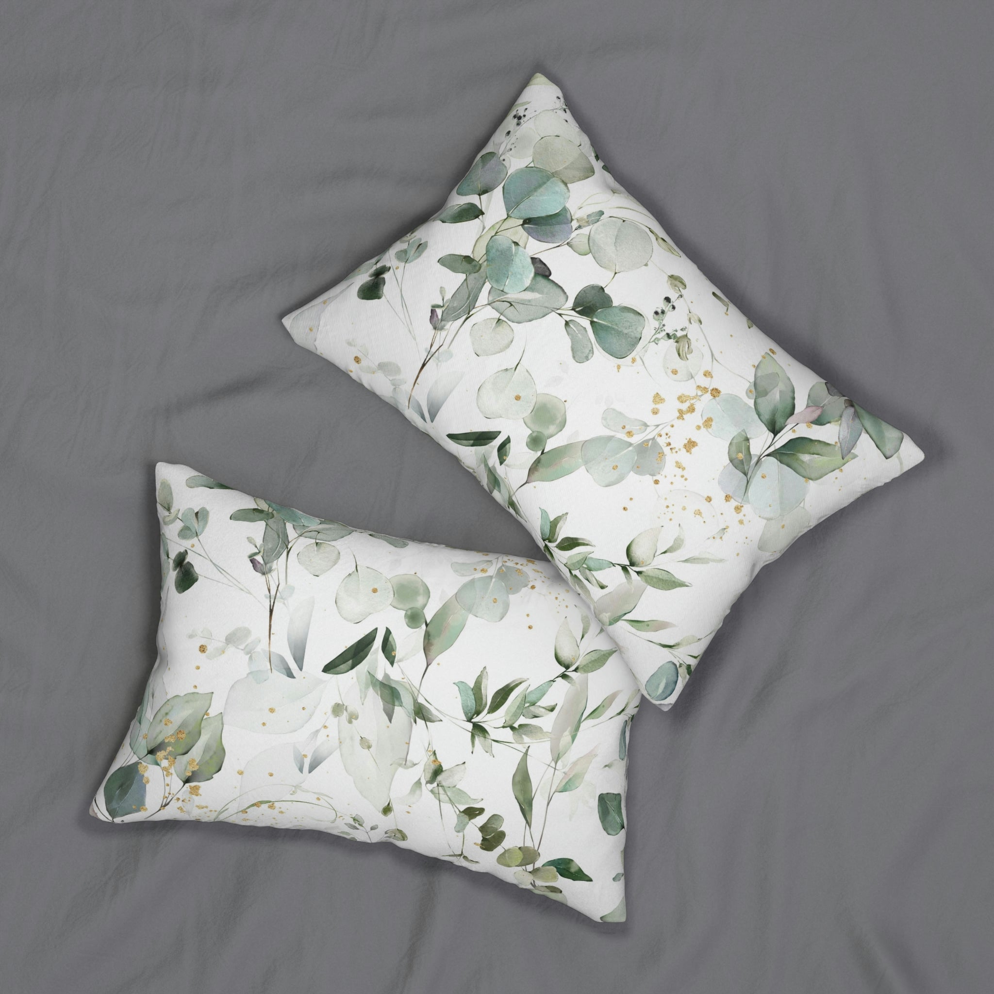 Floral Lumbar Pillow | White Sage Green Eucalyptus