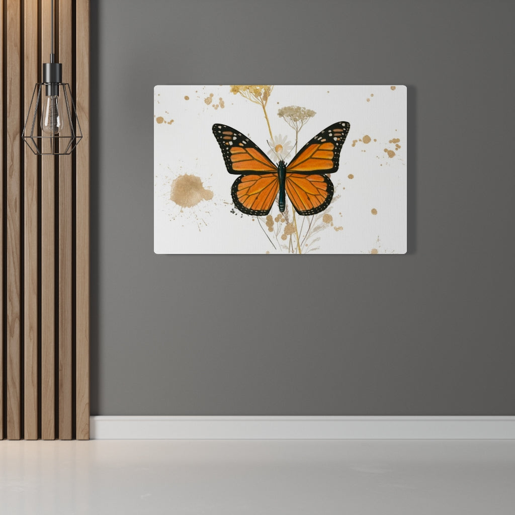 WHIMSICAL WALL CANVAS ART | White Gold Orange Butterfly