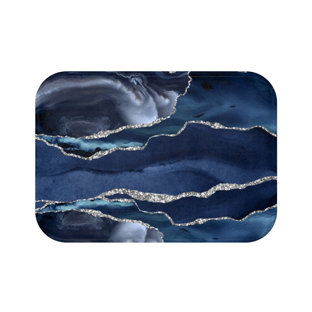 Navy and Silver Abstract, Kitchen, Bath Mat