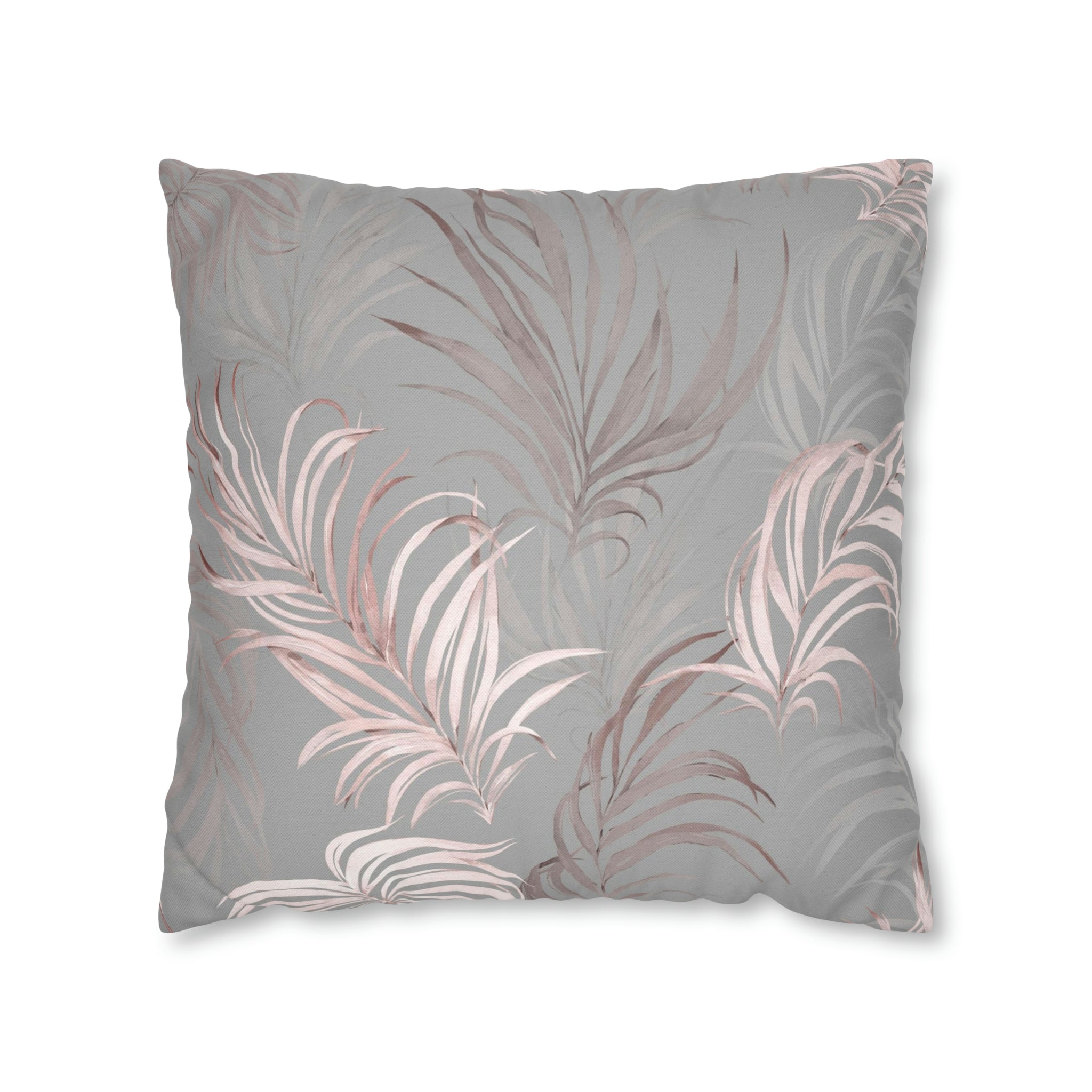 Floral Pillow Cover | Gray Blush Pink Wild Palm Leaves